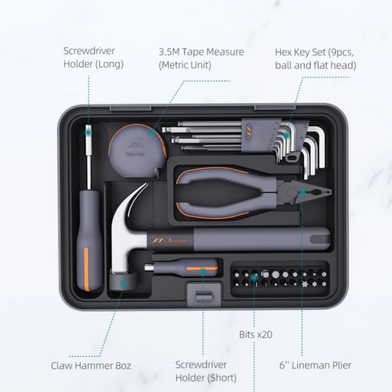 JIMIHOME Multifunctional Combination Hand Tool Set Hand Saw Set Household Tool Box Professional Repair Tool Set X3-ABG