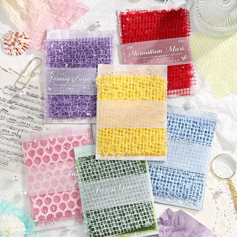 15 pcs Creative mesh handmade collage material Bag Mixed material Hand tent non-stick decorative Junk Journal Supplies