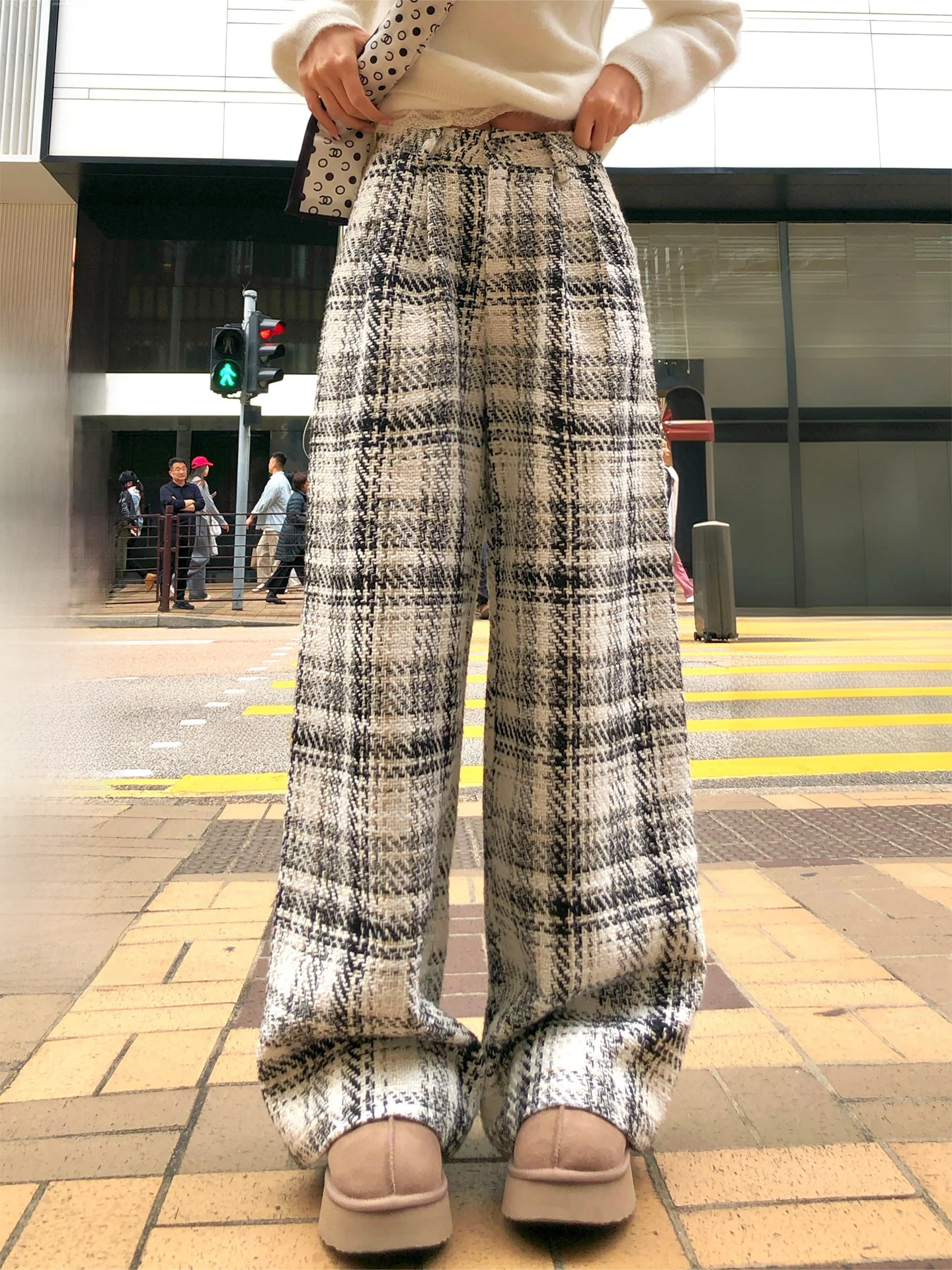 

Свободные повседневные брюки для женщин, широкие брюки в клетку, удобные свободные брюки прямого кроя из полиэфирного волокна, зимний сезон, модный стиль