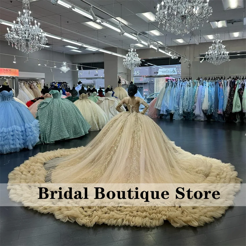 Luxury Green Ball Gown Quinceanera Dresses With Two Gloves Beads Feathers Birthday Party Flowers Sweet 16 Dress Customized