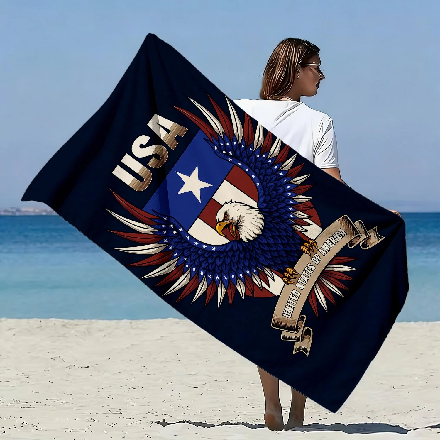 White-headed Eagle Theme Pattern polyester microfiber beach towel is highly absorbent, suitable for swimming and beach outings