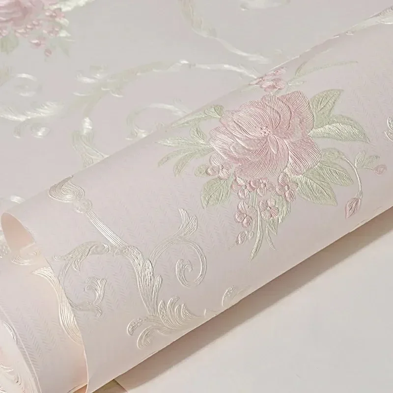 5m/10M European Flower Wall Stickers 3D Embossed Warm Bedroom Living Room Background Pastrol Floral Self-adhesive Wallpaper