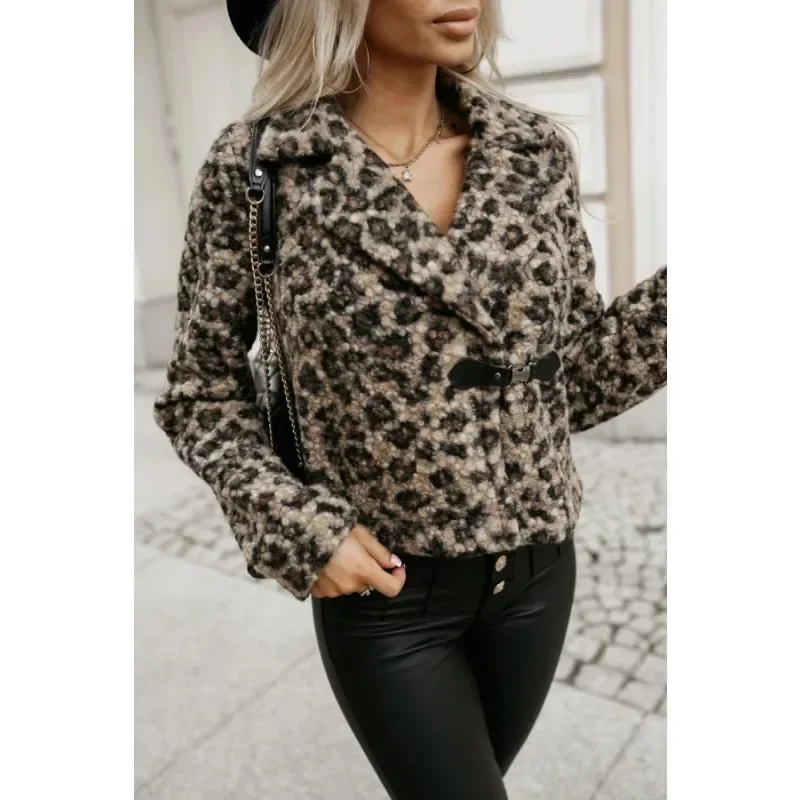 

Women's Fashion Short Design Jacket Long Sleeve Turn-down Collar One Button Coat Women's Casual Coats Lady Leopard Clothes