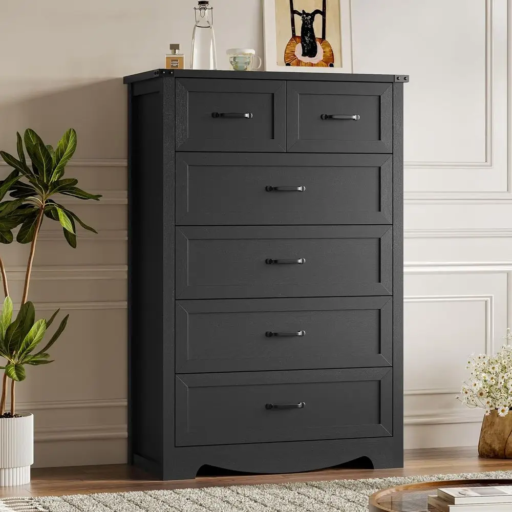 

6-Drawer Wooden Chest with Metal Handles, Anti-Tipping, Sturdy Storage Organizer for Bedroom, Living Room, and Home Office