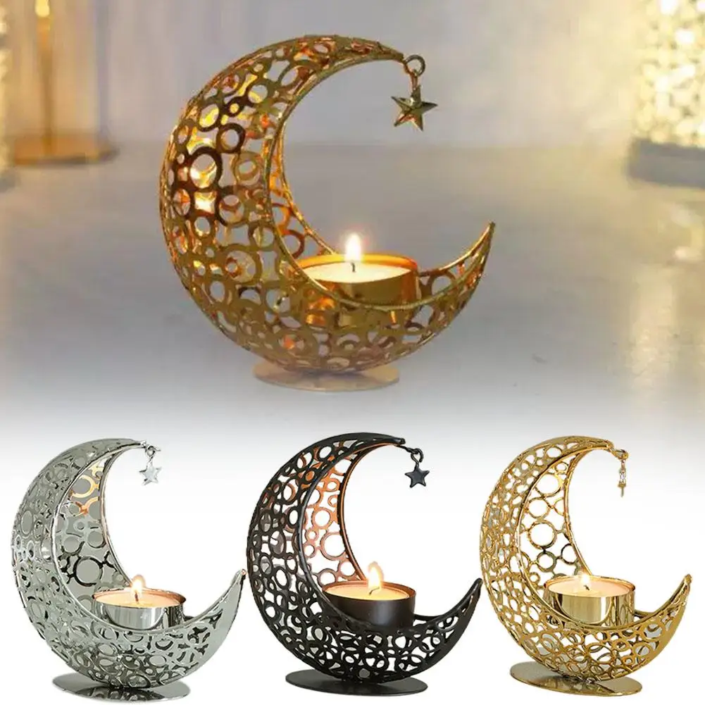 Eid Mubarak Moon Metal Candle Holder 2026 Kareem Banner Ramadan Decoration Islamic Muslim Party Home Decor