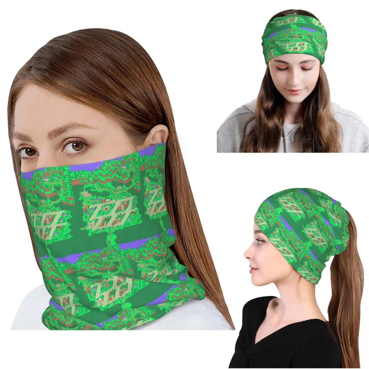 Earthbound Onett Map Bandana Neck Gaiter Wrap Mask Scarf Multi-use Cycling Scarf Beanies Hat Unisex Adult Windproof
