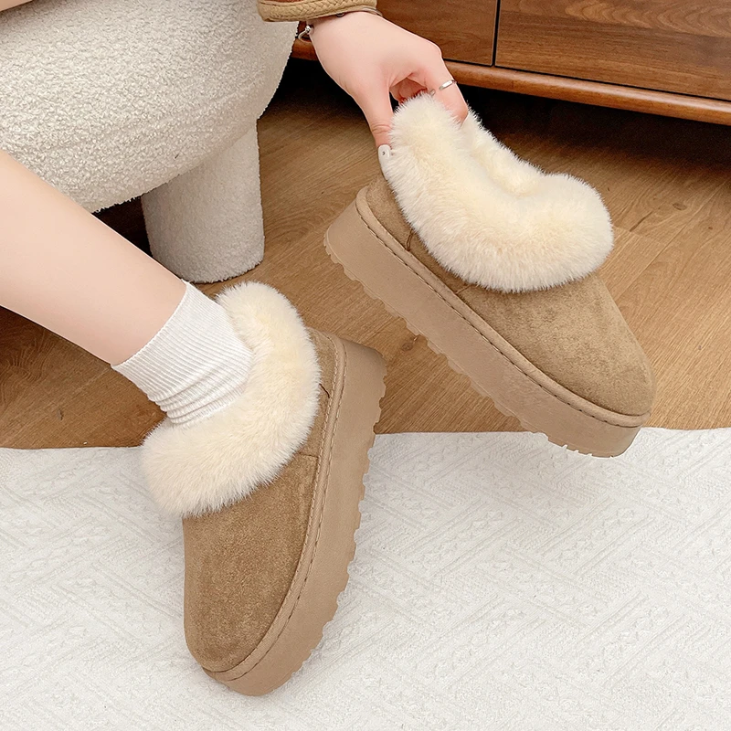 Stivaletti caldi da donna invernali Nuovi stivali da neve con piattaforma semplice per le signore Tendenza causale Scarpe di cotone moda da donna pelose pelose