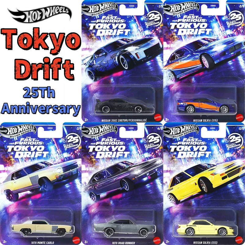 รถฮอตวีลส์ แมทเทล ฟาสต์แอนด์ฟิวเรียส M HNR88 ซีรีส์สีเงิน ชุดโตเกียวดริฟท์ นิสสัน เชฟโรเลต รถโมเดลไดแคสต์สเกล 1/64 ของสะสม