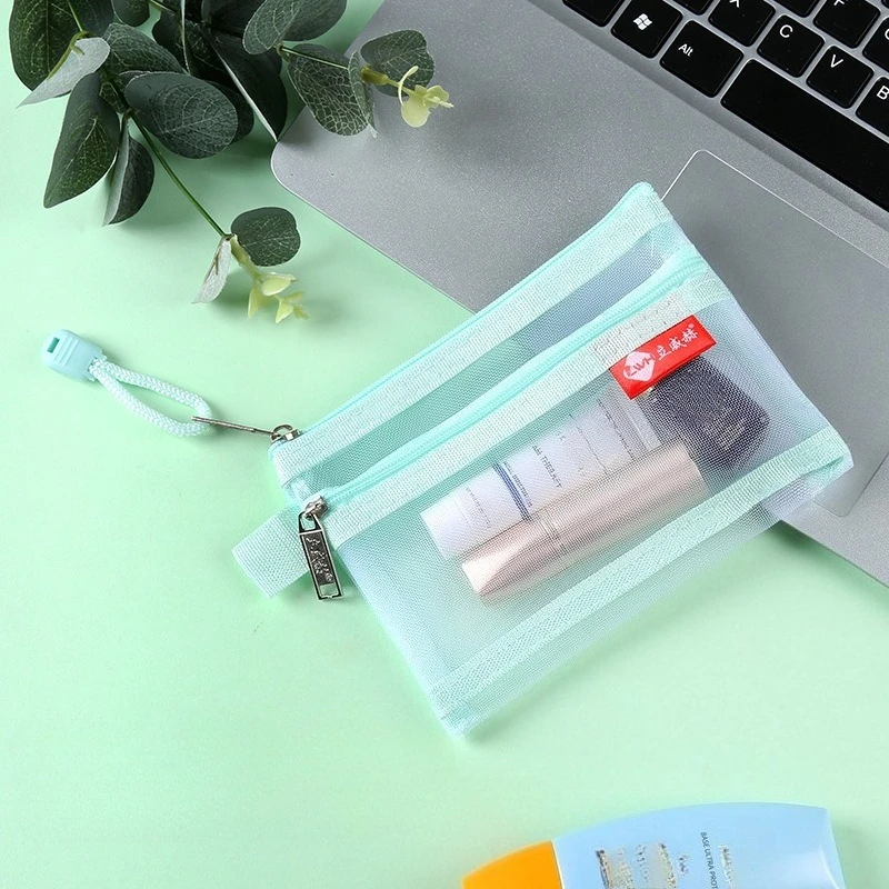 Double Layer Mesh Zipper Bag, Mini Card ID Coin Purse Organizer, Portable Wallet for Earphone Cable Storage,  Document Pouch