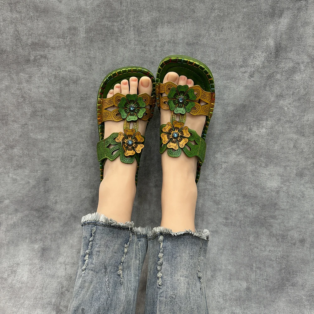 

Birkuir Ретро с открытым носком и цветами на плоской подошве, женские шлепанцы на низком каблуке, уличные пляжные тапочки без шнуровки из натуральной кожи на мягкой подошве
