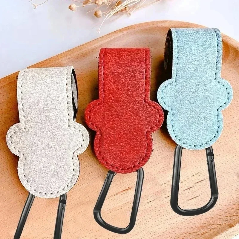 1/3Pcs Cartoon PU Leather Baby Bag Stroller Hook Rotatable Cart Organizer Pram Hook Pram Rotate 360 Degree Stroller Accessories