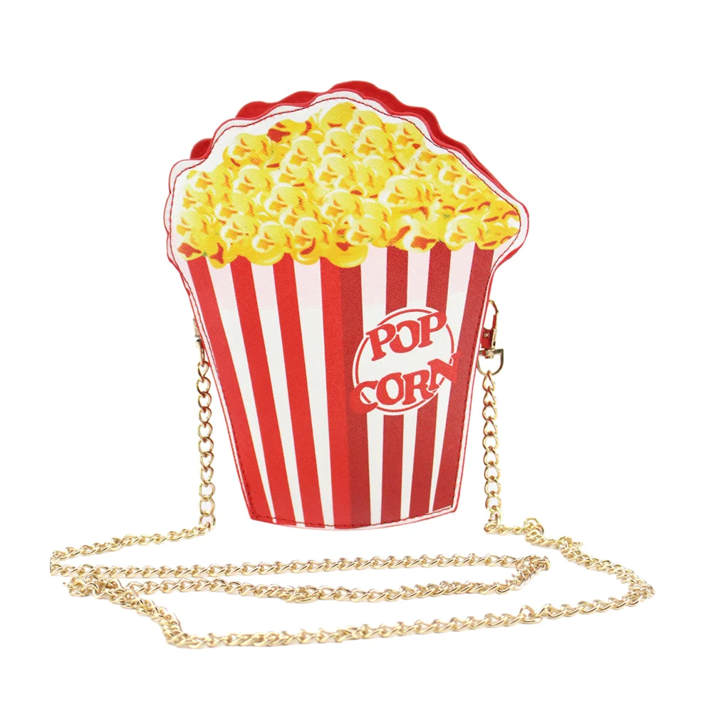 Popcorn Crossbody Bag for Woman PU Leather Chain Bag Cute Messenger Bags Handbag Purse Gift Funny Cartoon Popcorn Shoulder Bags