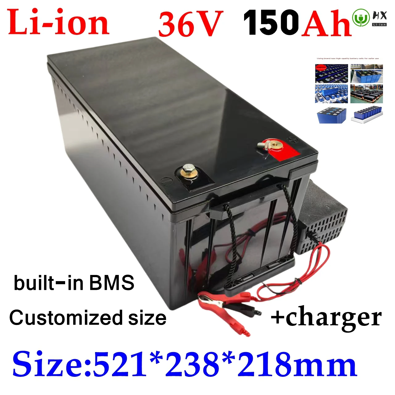 HX-waterproof 36v 150ah lithium ion batteria 100A BMS li ion for 3000W 2500w inverter scooter golf cart bike solar +10A charger.