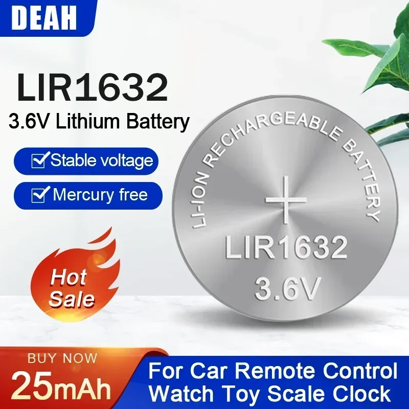 2-10PCS LIR1632 1632 3.6V Rechargeable Lithium Battery Replace CR1632 For Watch Calculator Clock Remote Control Button Coin Cell