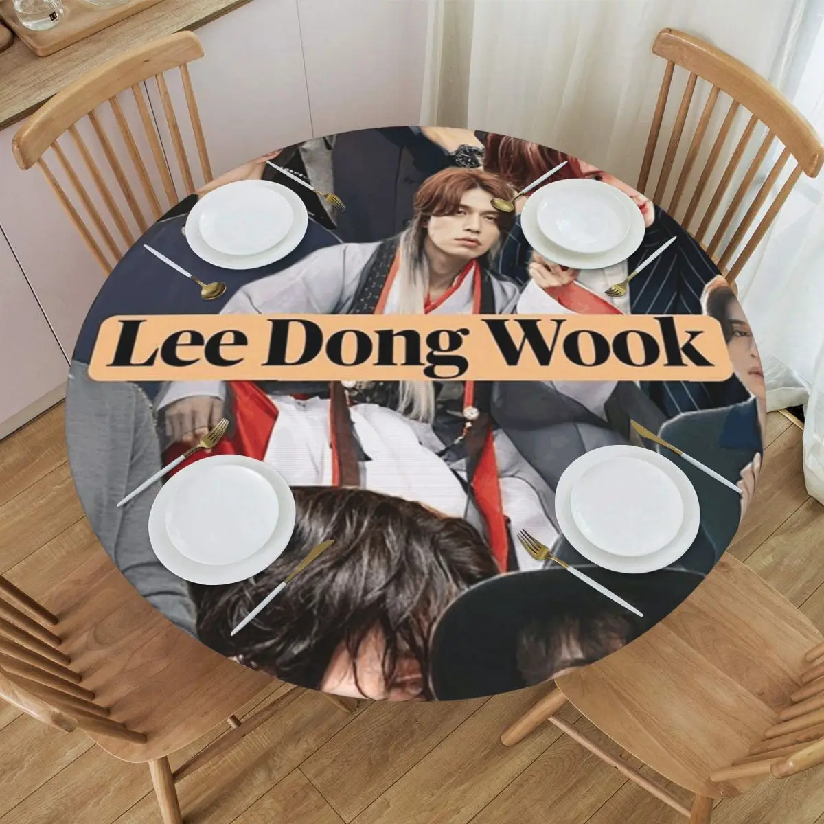 Lee Dong Wook Waterproof Round Tablecloth Oilproof Table Cloth for Kitchen Events Dining Table Cover