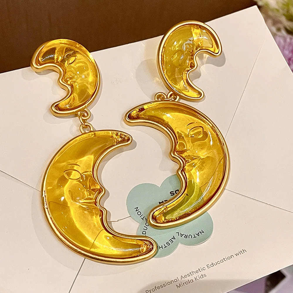 

Women Vintage Moon Ear Drop Exaggerated Trendy Light Luxury Style Delicate Tassels Earring Jewelry Gifts