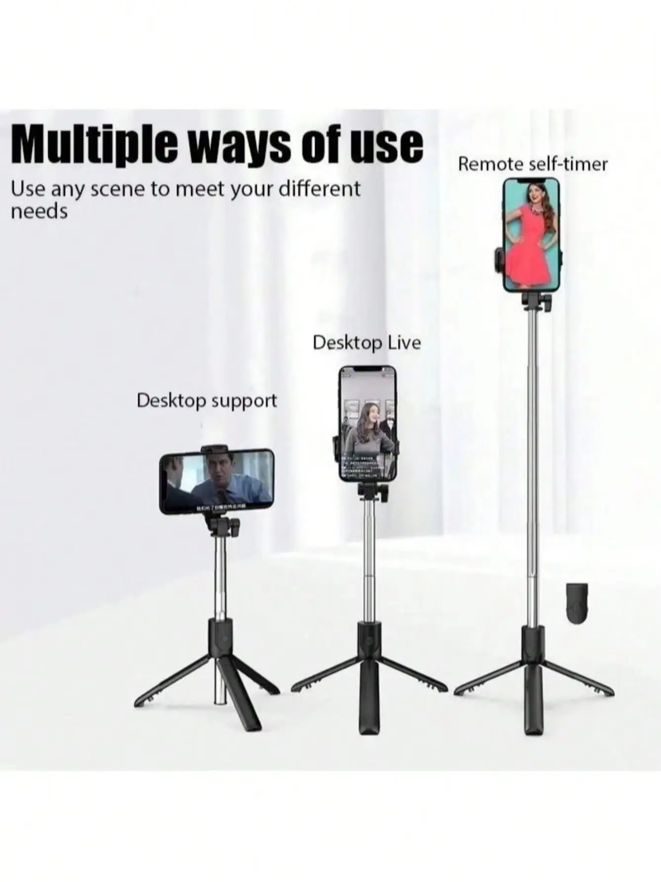 عصا سيلفي ممتدة، حامل هاتف محمول لاسلكي للتحكم عن بعد، حامل ثلاثي للبث المباشر، صور عالمية متعددة الوظائف