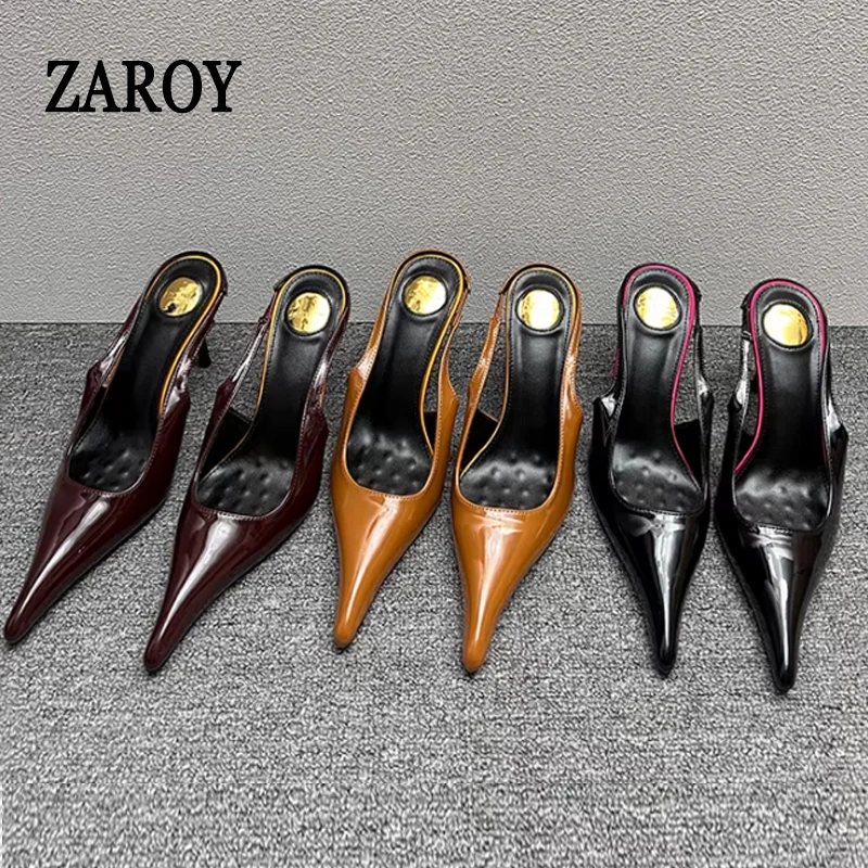 

Women's Designer Heels Patent Leather Pointed Toe Sculptural Thin High Heels Sandals Pumps Runway Chic Luxury Party Dress Shoes