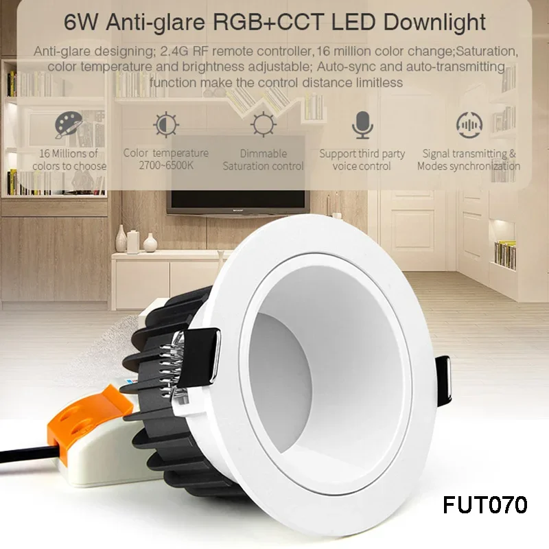 Miboxer 6W RGB + color temperature remote control downlight 2.4G RF anti-glare downlight WiFi remote  Downlight