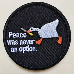 Peace Was Never An Option Patch, White Goose With Knife Funny Meme Embroidered Applique Velcros Hook & Loop For Jackets Backpack
