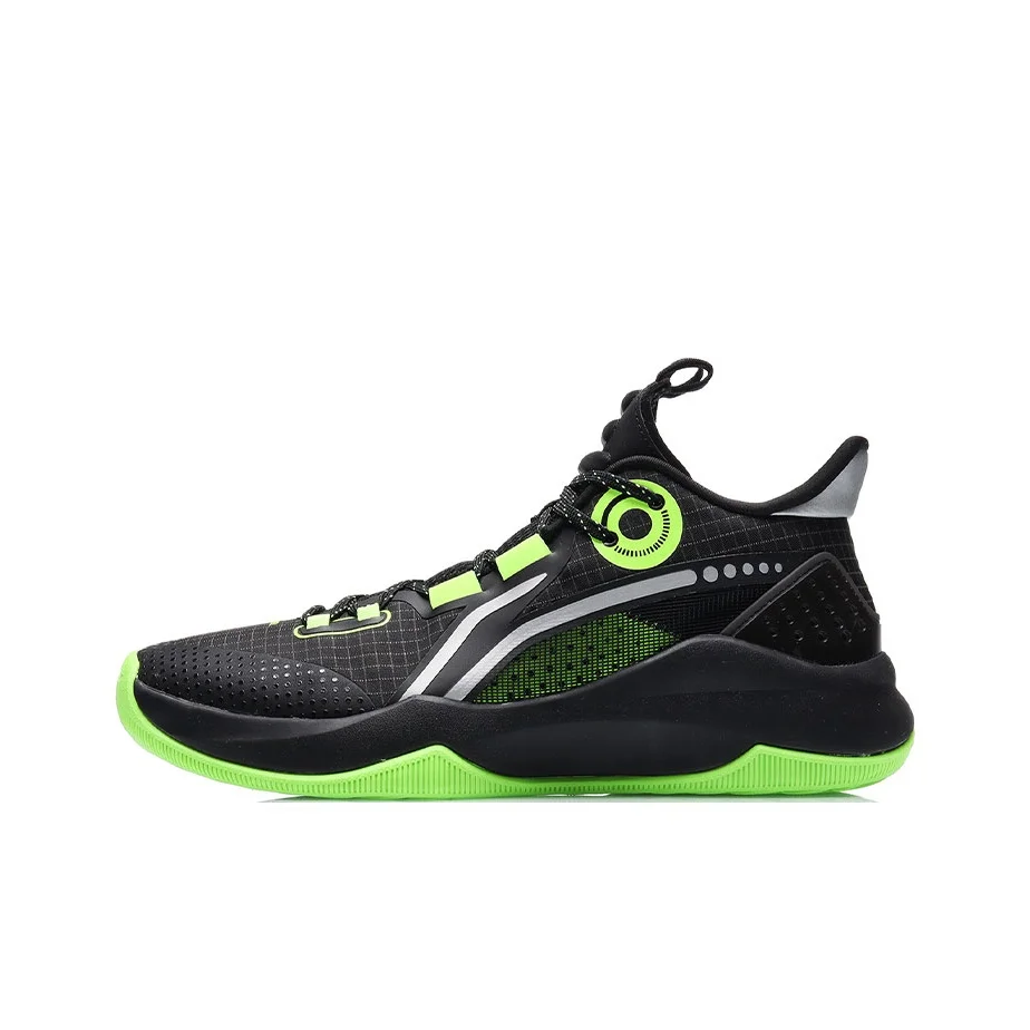 Li Ning Combat Low Abrasion Resistant Slip Resistant Low top Performance Basketball Shoes Men's Black Green ABPR027-1