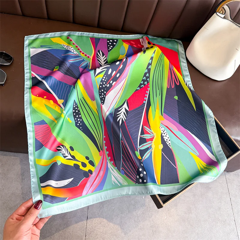 70x70cm Bedruckter Seidenschal für Damen, Weiches Satin-Halstuch, Haarband, Büro-Hijab, Kopftuch, Taschenband, Geschenk – Detail 11