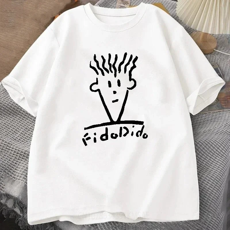 Man Black Tshirts Summer T-shirt Fido Dido Face T-Shirt Boys White T Shirts Sweat Shirt Men's Clothing Loose Casual Streetwear