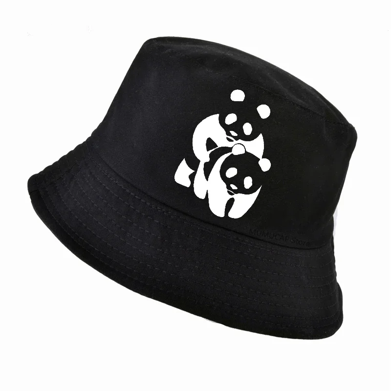

Cartoon Panda Hat harajuku For Men Women Panama Fisherman Caps Summer Funny Panda Bucket Sun Hat