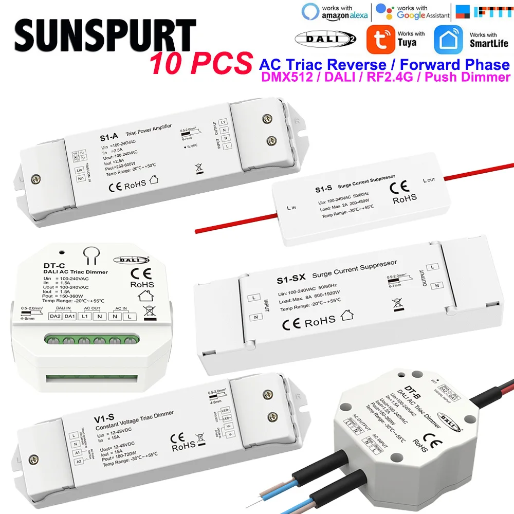

V1-S Triac Dimmer 12V 24V 36V 48V DC Constant Voltage AC40V-220V Push Dimming for S1-B KS RF LED Strip Light CV Triac LED Dimmer
