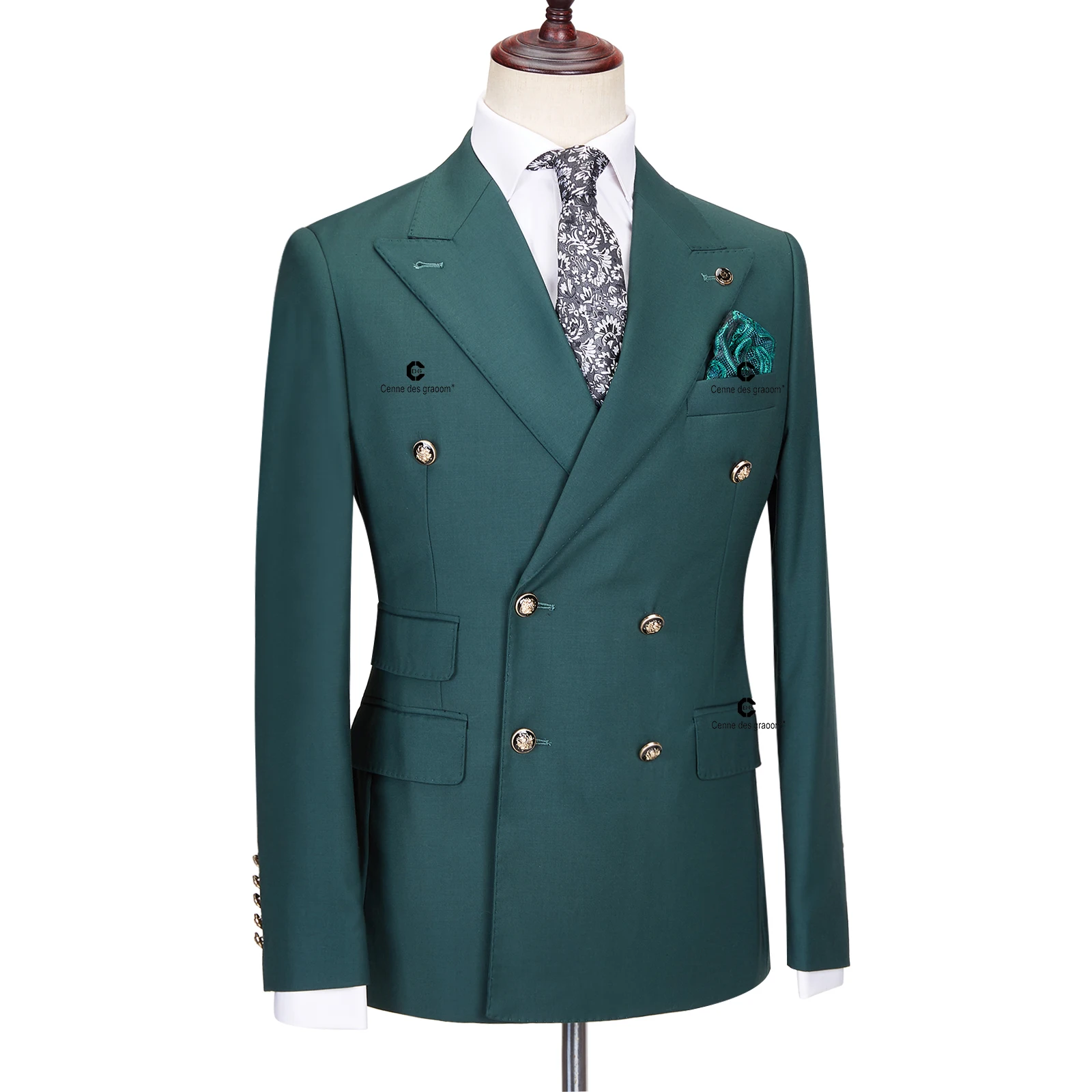 Cenne Des Graoom 2023 New Elegant Suits For Men Green Double Breasted 2 Pieces Set Slim Fit High Quality Wedding Party Costume