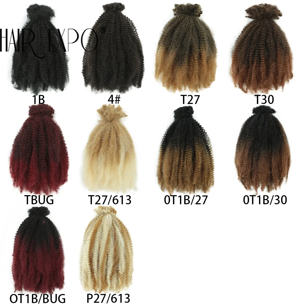 12Inch Afro Kinky Curly Bulk Synthetic Spring Afro Twist Crochet Hair Ombre Protein Fiber Marley Twist Braiding Hair Extensions