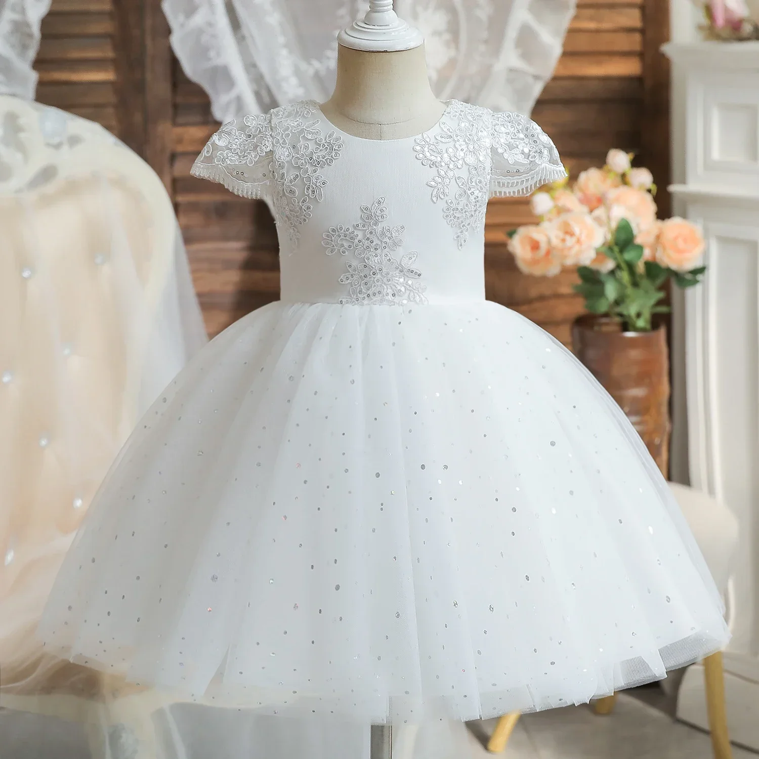 Girls Dress for Weddings Baby White Baptism Princess Dresses Kid Birthday Party Dress for Embroidery 1-5Y Children Evening Dress