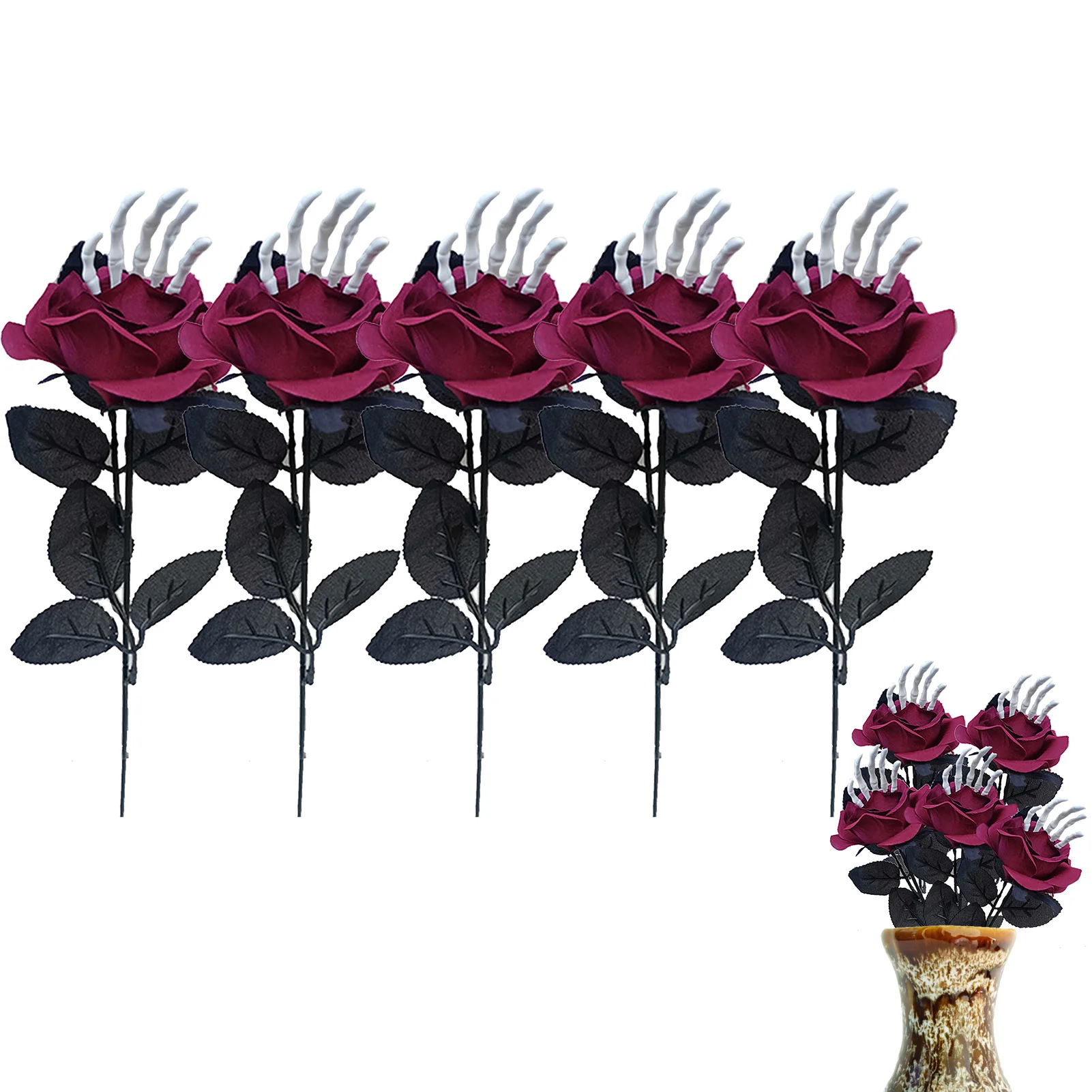 5pcs Simulation Black And Red Rose Flower For Party Wedding House Office Garden Decor Fake Rose Flower Halloween Christmas Gift