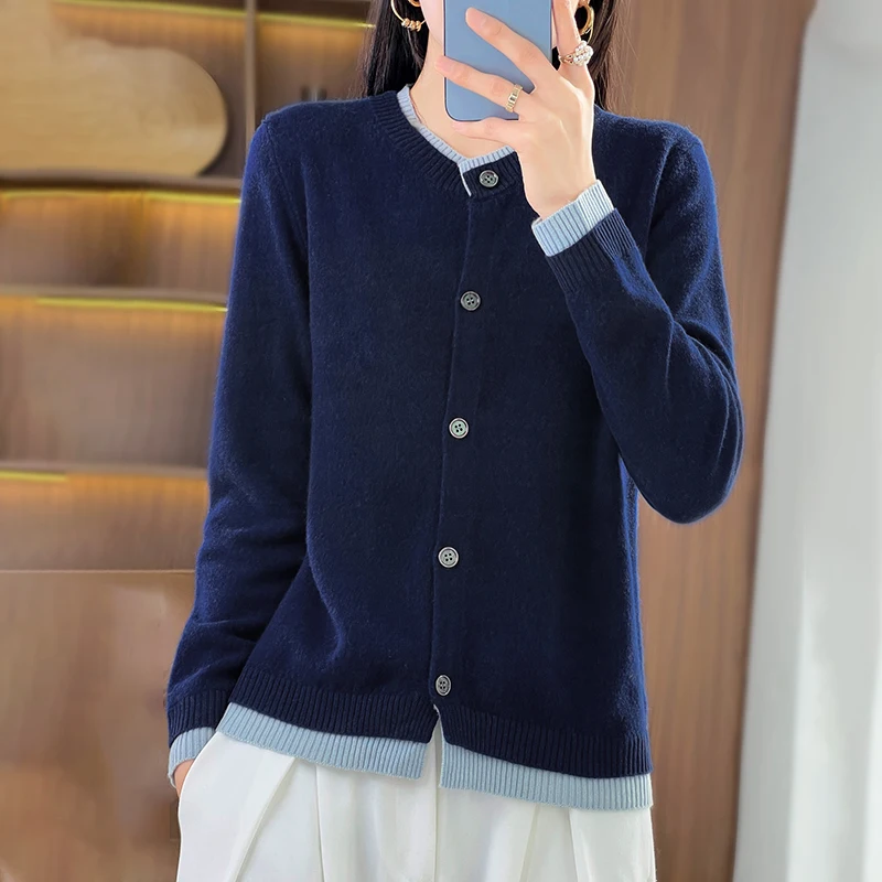 YSC New models Women Knitted Cashmere wool blend Cardigan Fake two piece collar Long sleeved High-quality Loose fitting Cardigan