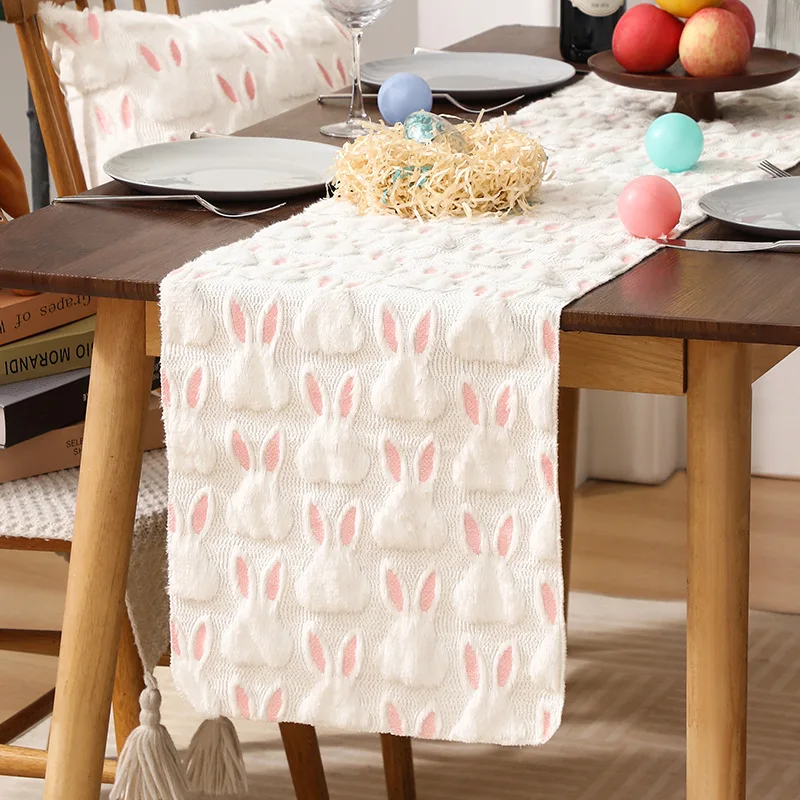 Easter Nordic Plush Table Runner Cartoon Rabbit Party Party Long Tablecloth for Dinner Soft and Comfortable Decorative Cloth