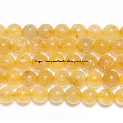 Natural Stone Smooth Yellow Color Rutilated Quartz Crystals Citrine Loose Beads 15