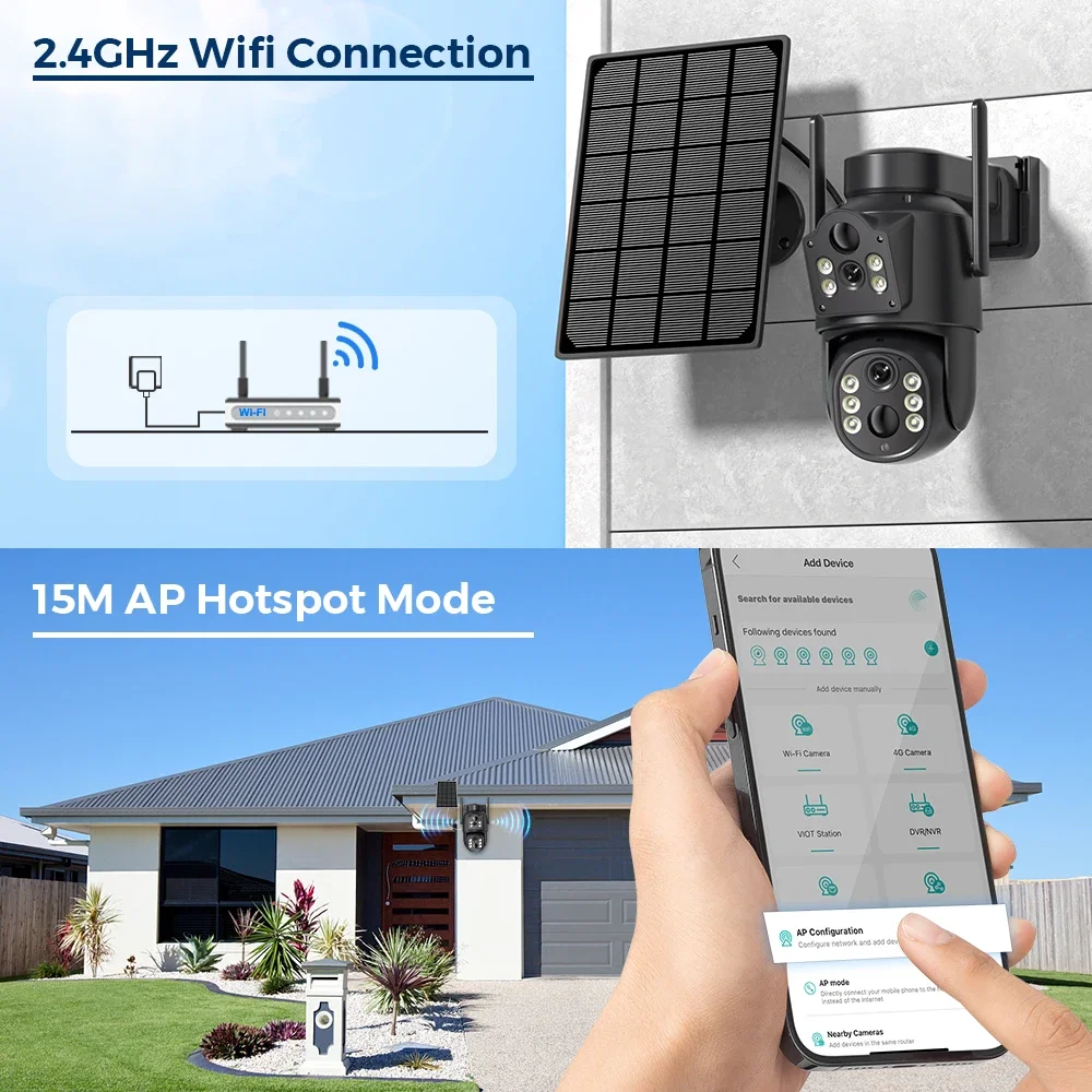 Imagem -05 - Câmera ip Solar sem Fio com Lente Dupla Detecção Humana Pir Visão Noturna Vigilância de Segurança Wi-fi Bateria 7800 Mah Icsee