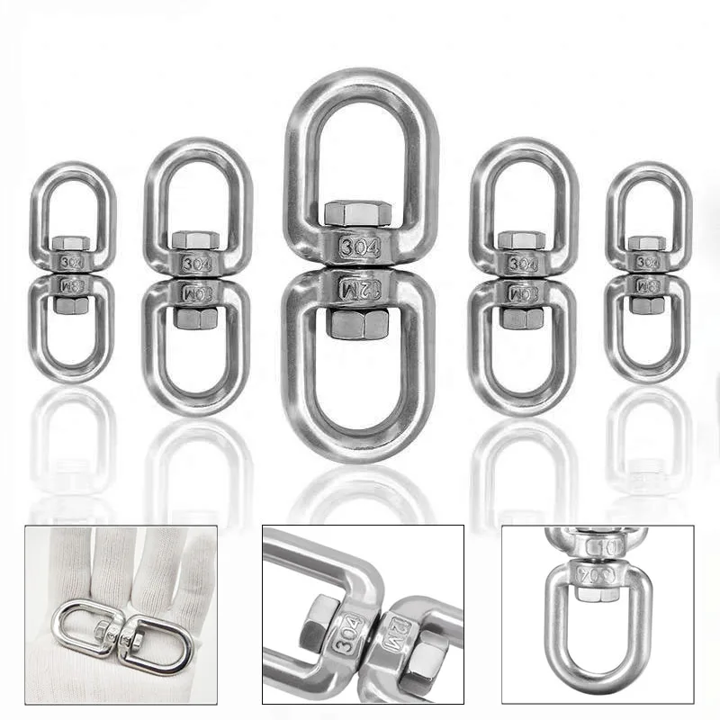 304 Stainless Steel Swivel Ring Heavy Duty Carabiner Hooks Double Ended Swivel Eye Hook for Hammocks Swing Wire Rope Chain