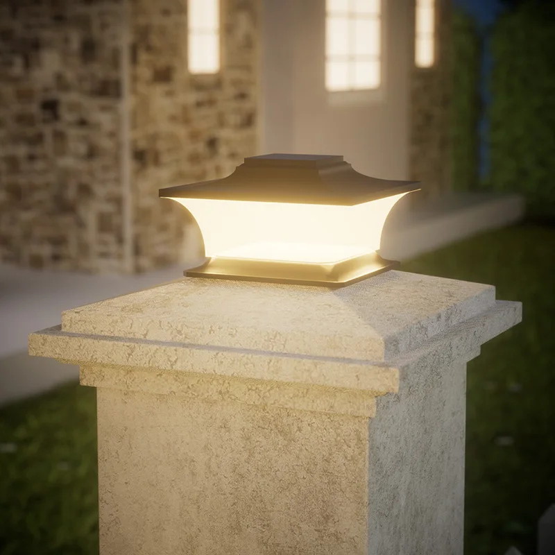 Lampu Pos Tenaga Surya dengan Nyala/Mati Otomatis, Penerangan Lansekap LED untuk Tiang Teras Pagar Jalur Taman