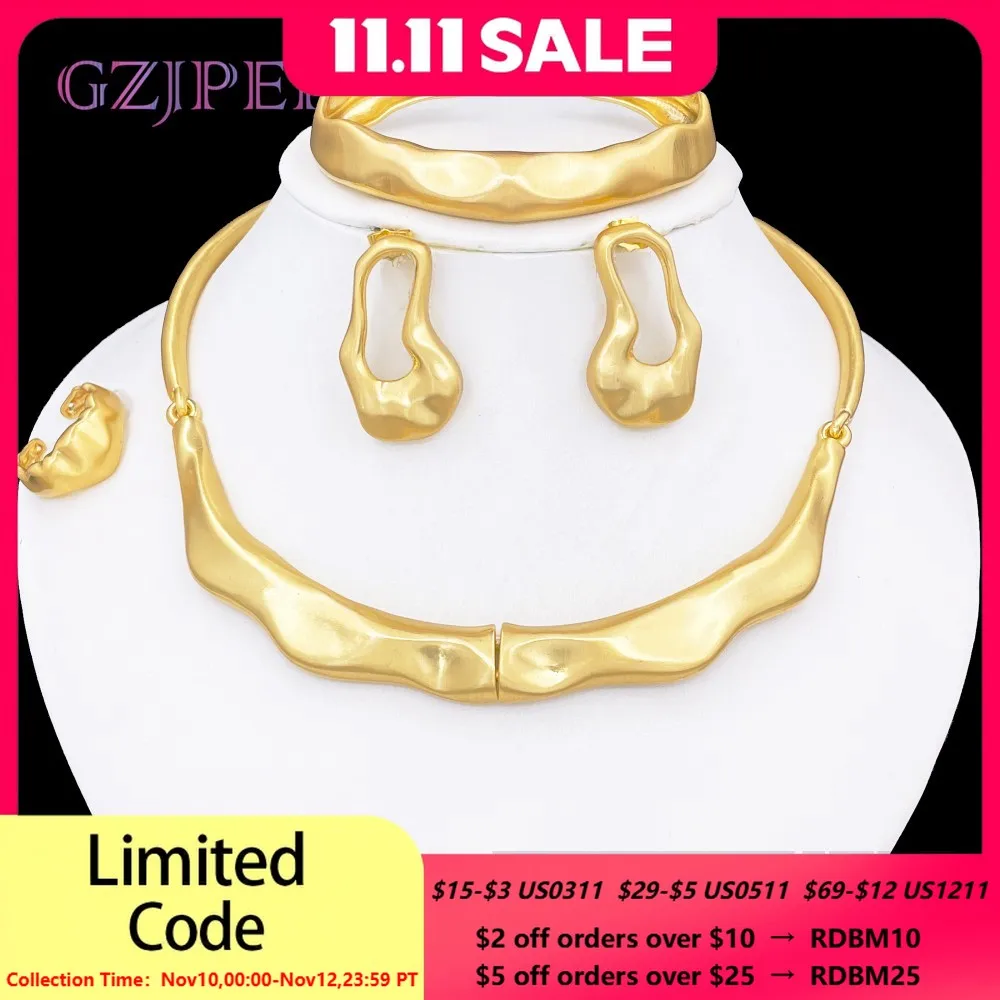 

GZJPEI 2025 New Women Jewelry Set Hight Quality Irregular Necklace Bracelet Big Stud Earring Ring Trendy Party Jewellery Gifts