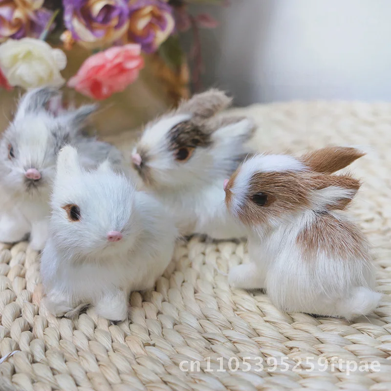 Handmade Simulation Bunny Boutique Mini Set- Four Faux Fur Rabbits for High-End Craft Jewelry Gifts