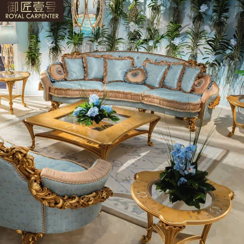 

Luxury French cloth sofa combination neoclassical furniture villa high-end European solid wood carved Italian sofa