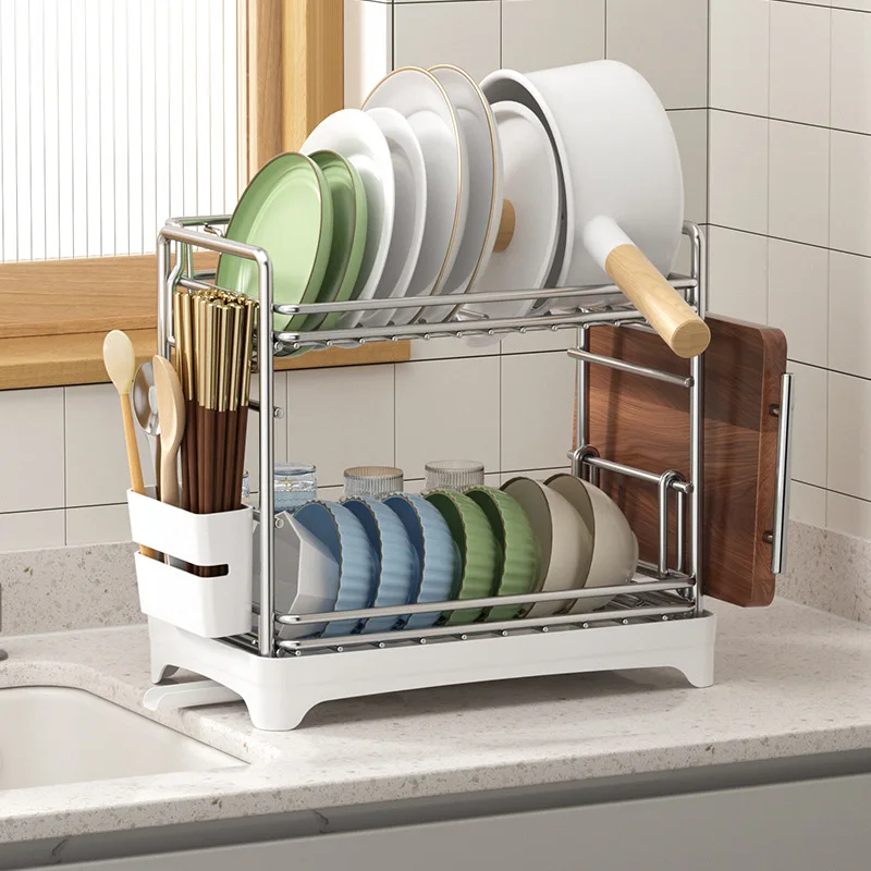 

304 Stainless Steel Dishes Drain Rack Household Countertop Multifunctional Sink Storage Water Filtration Kitchen Shelf Dishes
