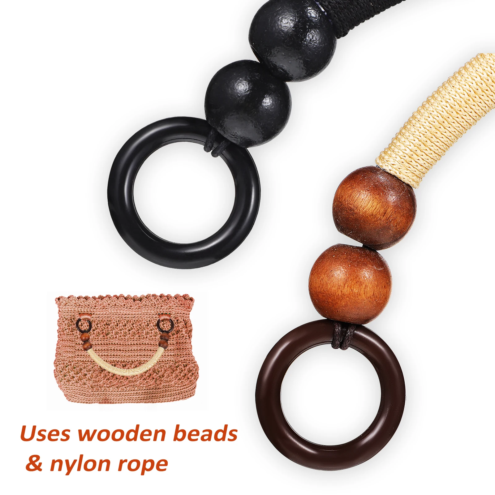 

Wooden Beads Handles for Handbags Purse Straps Braided Nylon Rope DIY Making Accessories Hardware Tote Shoulder Bag Handbag