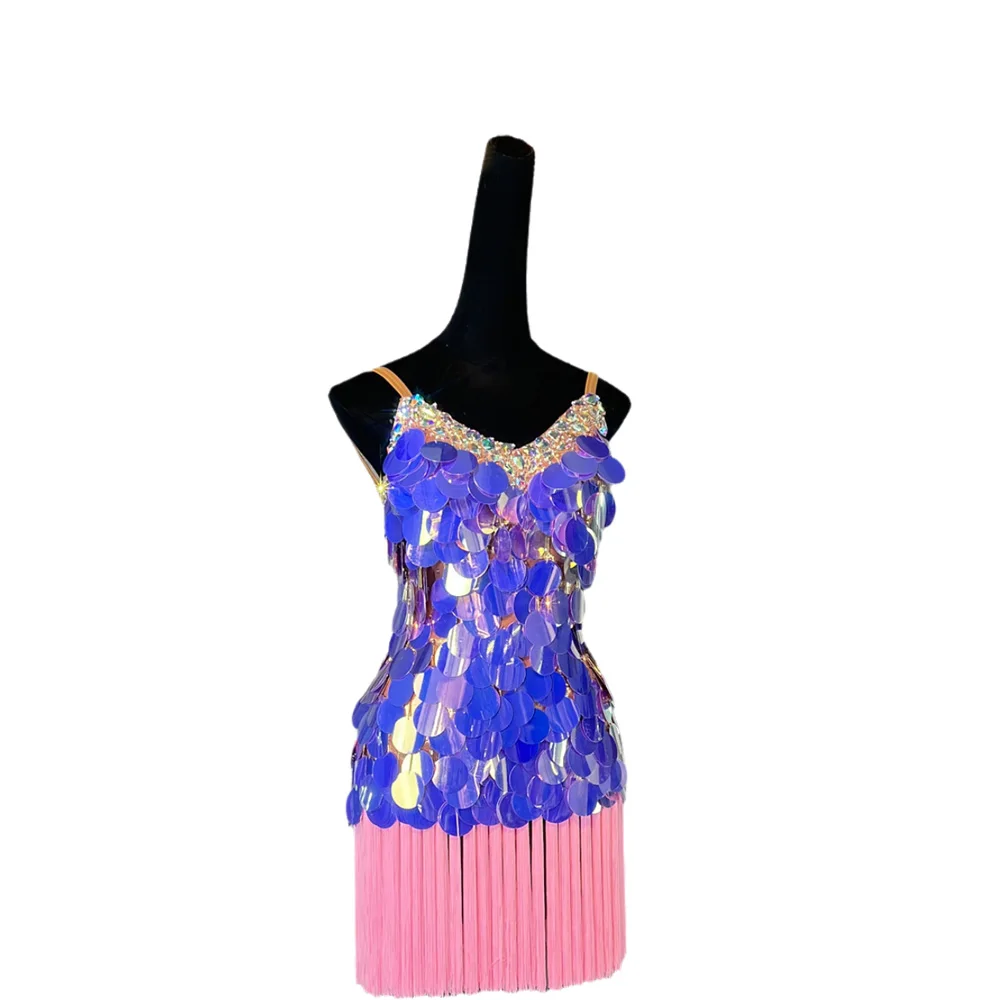 Danseuse latine pour enfants et adultes, haut de gamme, personnalisé, paillettes, pompon, bretelles, Tango, Samba, robe de spectacle en pierre AB