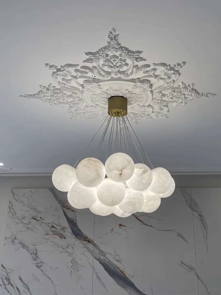 A Marble Bouquet  G9 Led Alabaster Ball Ceiling 2025 Trendy Chandelier Lighting Lustres Hanging Lamps Chrome For Living Room