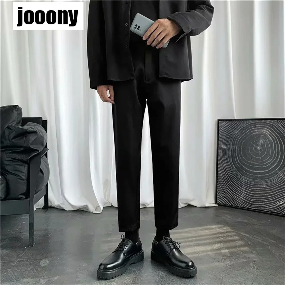 

Solid Color Straight Mens Pants Casual Fashion Black Suit Trousers For Male Korean Style 2022 New Cropped Pants black