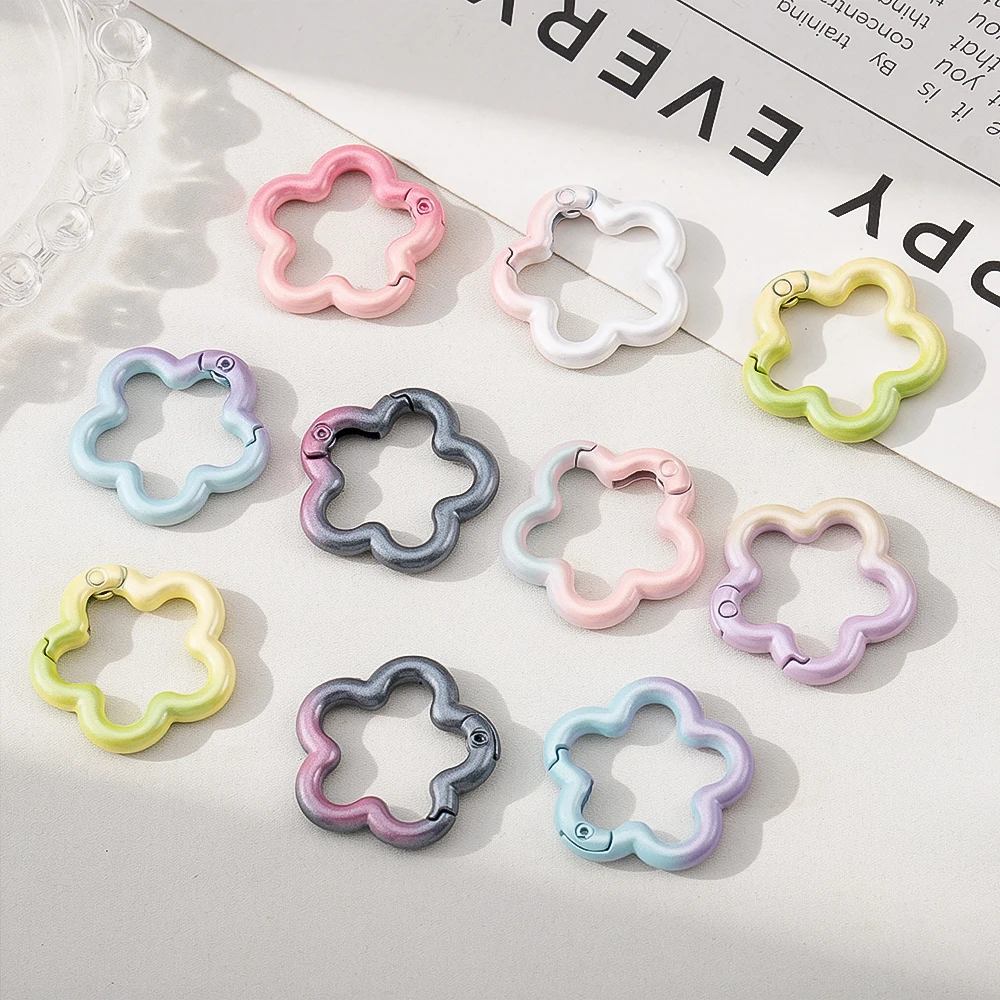 1/5 Stück Farbverlauf Legierung Federverschluss Blumen Offener Ring Rucksackkette Schlüsselanhänger Zubehör DIY Schmuck Haken Hängeschnalle – Detail 4