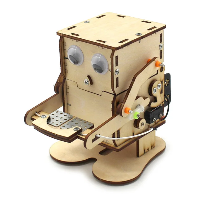 Robot jedzący monety drewniane DIY Model nauczania uczenia się łodyg dla dzieci edukacja naukowa eksperyment edukacyjny zestaw zabawek