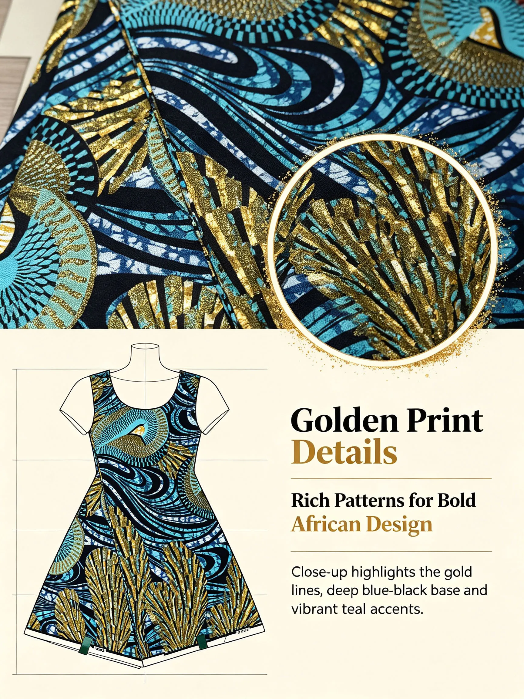 African Golden Glitter Ankara Wax Fabric Blue Black Print High Quality 6Yards Veritable Pagne Material For Women Party Dress view 4